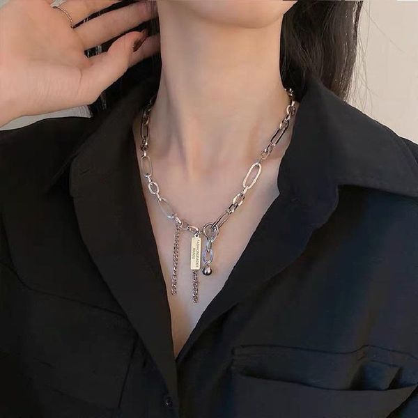 

creative hip-hop retro stitching necklace ladies wild niche design stainless steel spring and summer party neckchain pendant necklaces, Silver