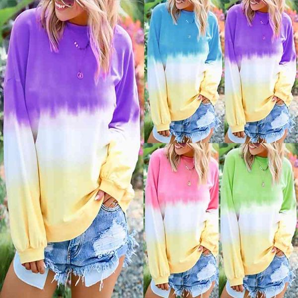 

women's in autumn and winter of 2019 rainbow gradient printing long sleeve sweater for women, Black