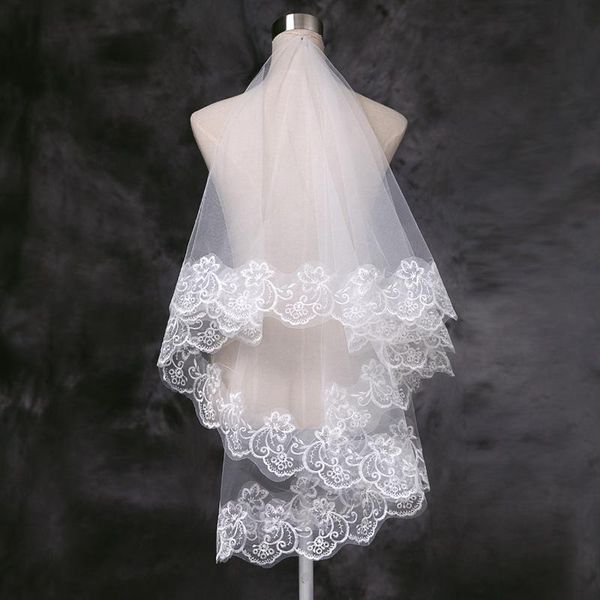 

bridal veils real pos long lace appliques wedding veil white ivory cathedral 3 meters bride accessories pd140, Black
