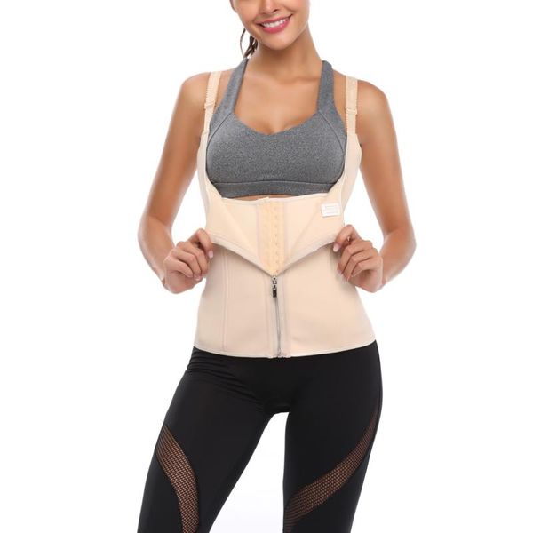 

belts women's cummerbunds zipper waist corset solid color u-shape push up shapewear with adjustable straps tube shaper, Black;brown