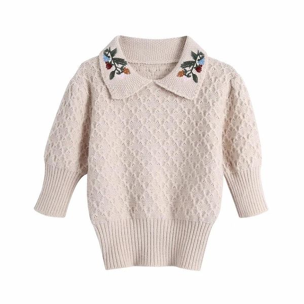 

fall winter women knit sweater embroidery collar warm chic sweaters casual fashion pullover 210420, White;black