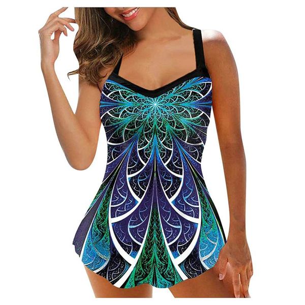 Costumi da bagno da donna Bikini stampato PBBB 2021 Estate Donna Plus Size Stampa Strappy Back Tankini Set Costume da bagno a due pezzi Panty Bathing ALL'INGROSSO