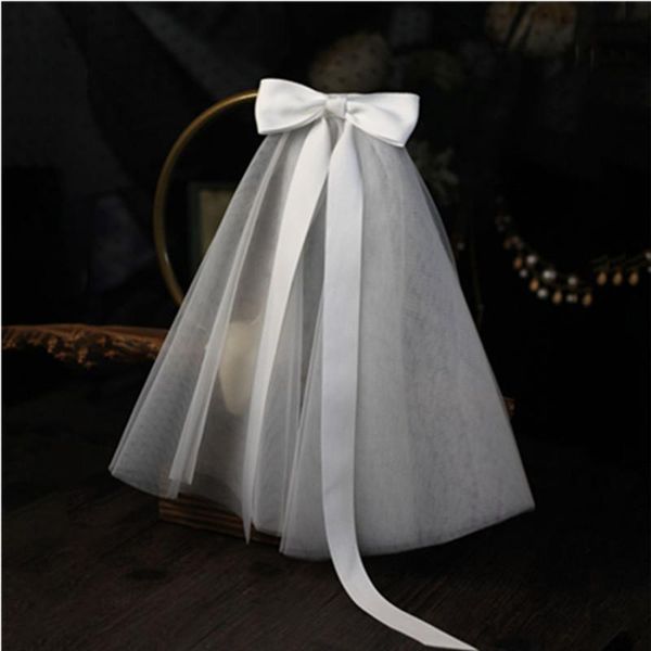 

hair accessories women tulle wedding veils white ribbon edge bow with clip short bridal veil bride marriage party