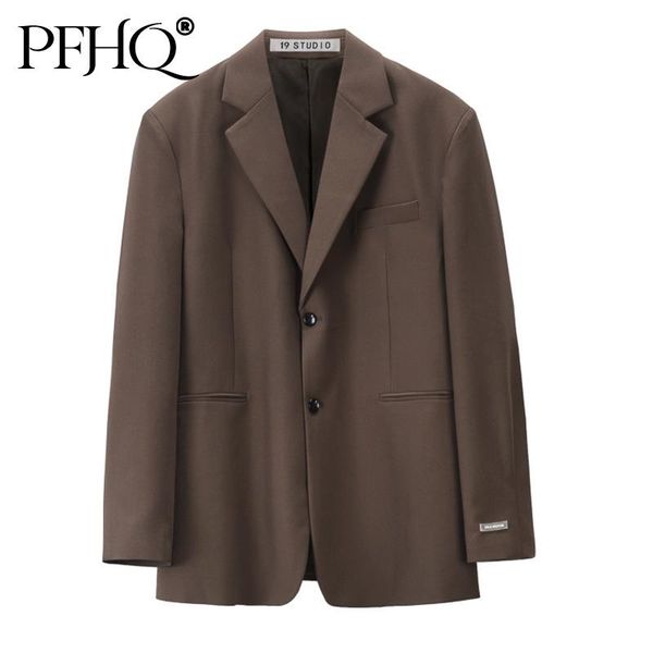 

men's suits & blazers pfhq men causal single breasted autumn 2021 vintage brown clothes casual niche design loose suit coat 21d3567, White;black