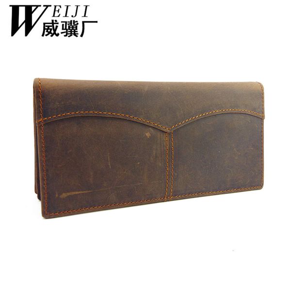 

the wallet spring and summer crazy horse pickup bag long men's real leather wallet low order, Black