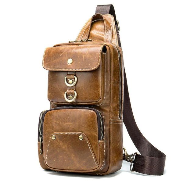 

vintage men's genuine leather sling bag crossbody multipurpose single shoulder chest 8823 waist bags