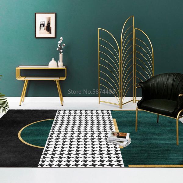 

carpets 200*300cm fashion modern houndstooth dark green geometric splicing living room bedroom bedside carpet mat customization