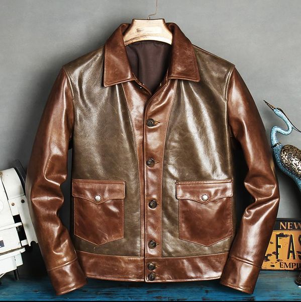 

men's leather & faux yr.wholesales.2021 brand genuine coat.vintage classic casual spliced jacket.quality, Black