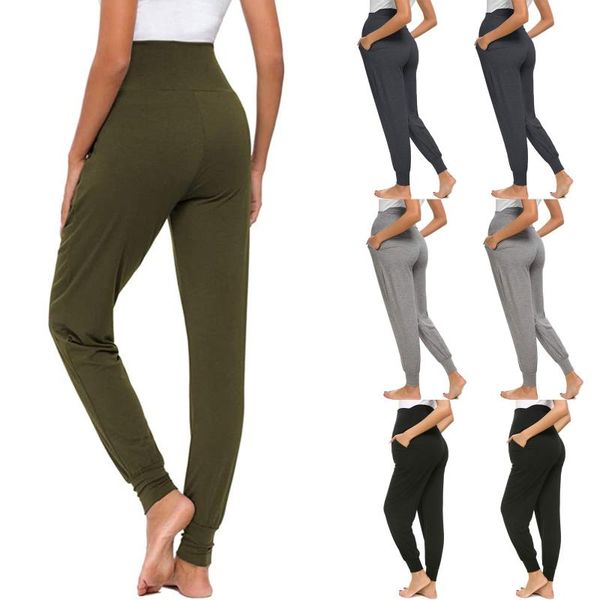 

maternity bottoms women's leisure time pregnant woman printing british wind motion yoga pants water bound feet support abdominal, White