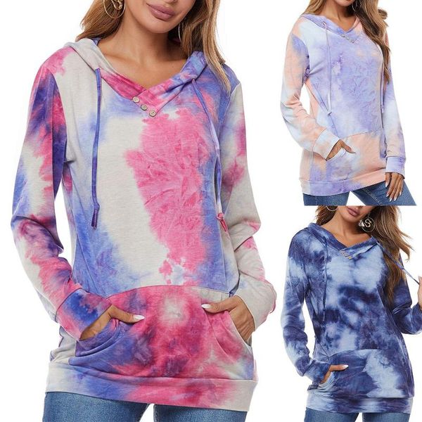 

women's hoodies & sweatshirts casual sweatshirt women hoodie pullover tie dye long sleeve drawstring pocket, Black