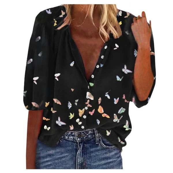 

women's blouses & shirts fashion floral blouse trend clothing loose casual half sleeve butterfly printed plus size ladies, White