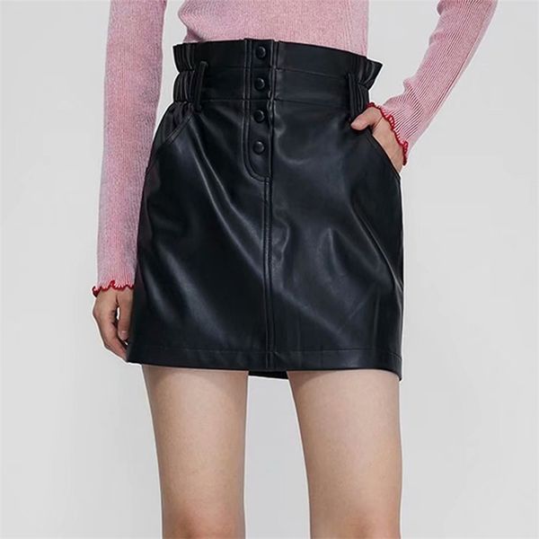 

high waist pu leather shorts women autumn winter solid slim wide leg cool moto biker fashion 210422, White;black