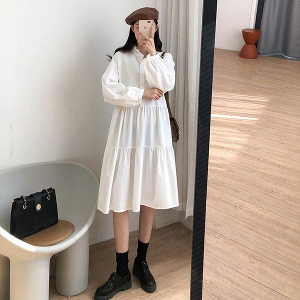 

casual dresses spring women's solid color lace collar long sleeve stitching dress, Black;gray