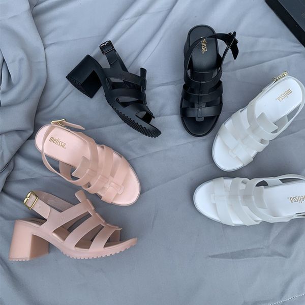 

women summer high heel jelly shoes 2021 new style roma ladies candy shoes fashion melissa beach sandals sm044, Black;red