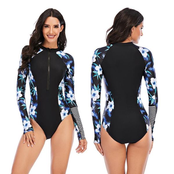 

one-piece suits sailbee long sleeve printed female bathing suit print floral one piece swimsuit women swimwear monokini surfing bodysuit swi