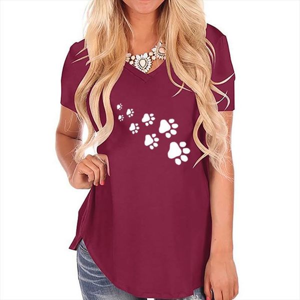 

fashion dog paw print womens v neck short sleeve cotton female, White