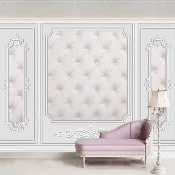 

wallpapers custom self-adhesive wallpaper 3d stereo white gypsum line european style carved imitation leather soft roll mural wall stickers