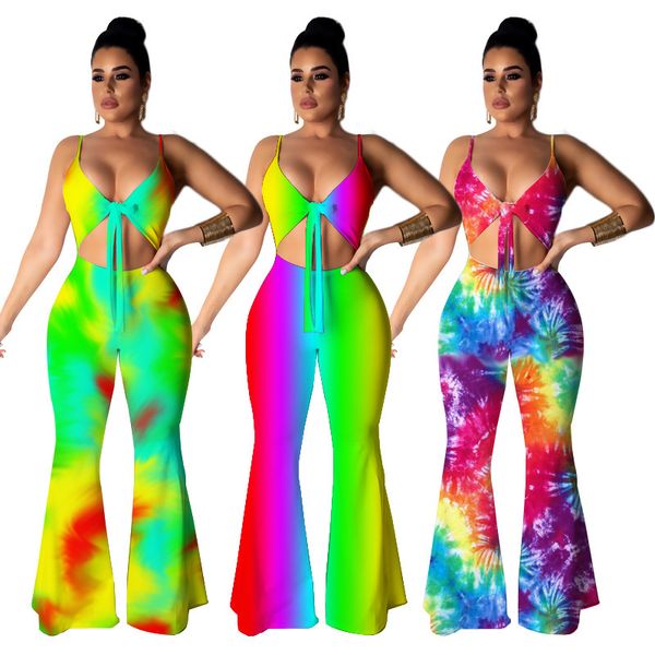 Fanieces Mulheres Patchwork Multicolor Moda Jumpsuit Sexy Backless Combinaison Femme Spaghetti Strap Strap Streetwear Geral 210520