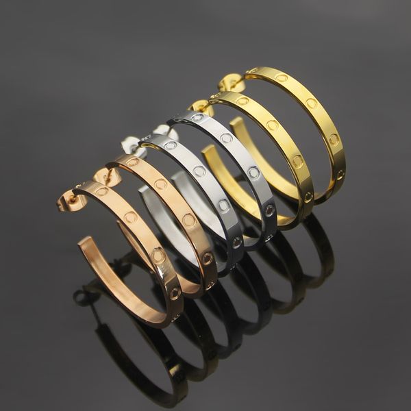 Große Größe Hot Top Qualität Mode-Design Ohrstecker Hip Hop Titan Stahl Ohrringe Gold Silber Rose Hoop Für Frauen schmuck Großhandel