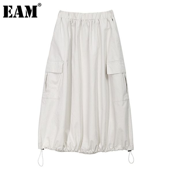 

[eam] high elastic waist pocket drawstring long temperament half-body skirt women fashion spring summer 1dd8703 210512, Black