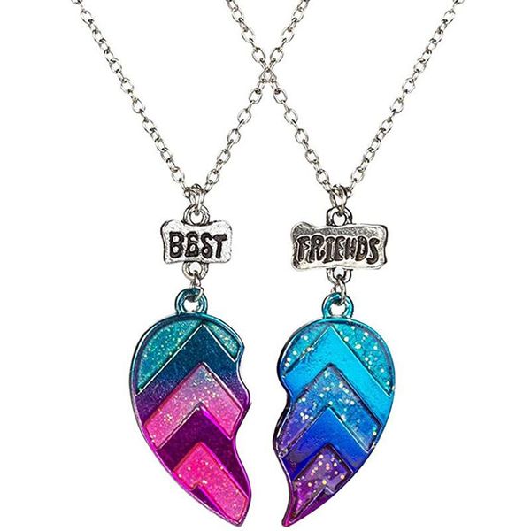 

pendant necklaces 2 pcs bff necklace womens heart friend letter fashion couple chain men friendship jewelry, Silver