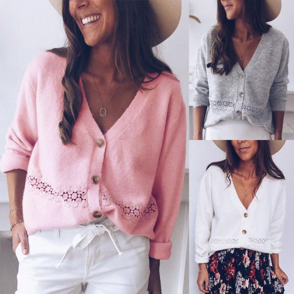 

casual woman white autumn jacket chaqueta punto mujer long sleeve hollow out v-neck pink streetwear kurtka damska jesienna women's jack, Black;brown