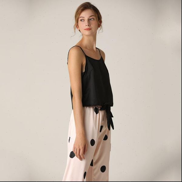 

spring pajamas deep v women sleepwear lead nightdress trousers comfortable, Black;red