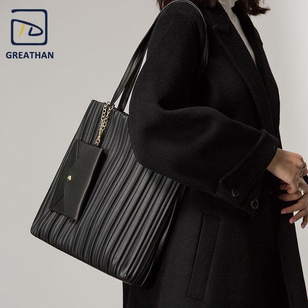 

greathan woman's large capacity tote bags pleated shoulder purses and handbags