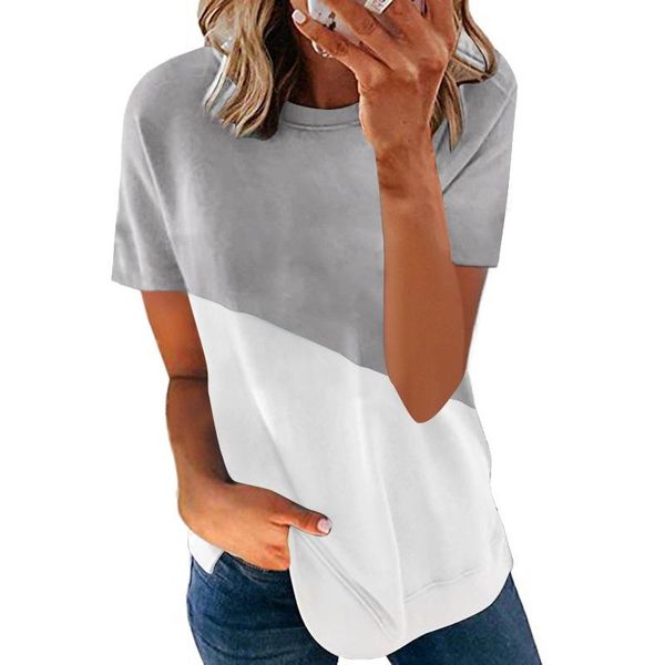

women's t-shirt women clothing summer printed round neck short-sleeved tee shirt loose casual solid soft and comfortable thin t femme, White