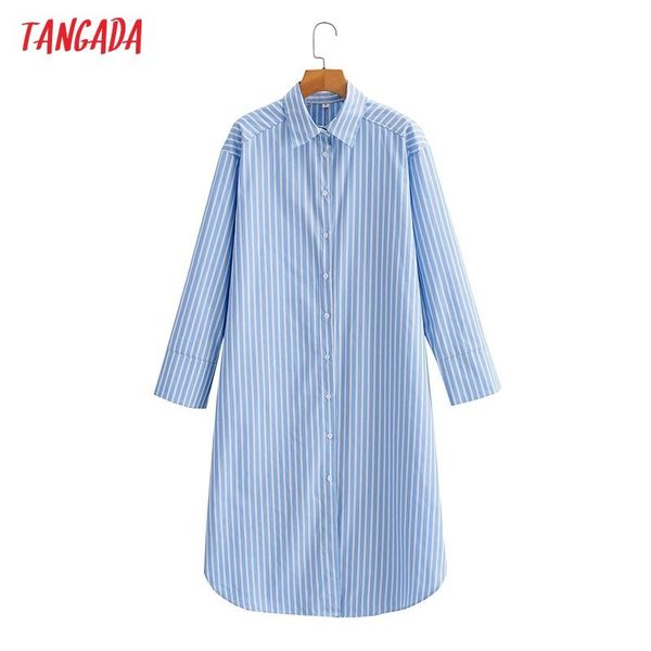 

casual dresses tangada 2021 fashion women blue striped print shirt dress boyfriend style long sleeve ladies midi 8y08, Black;gray