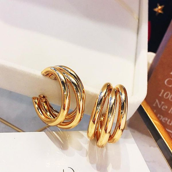 

hoop & huggie fashion female round circle earrings rose gold color party vintage double wedding for women, Golden;silver