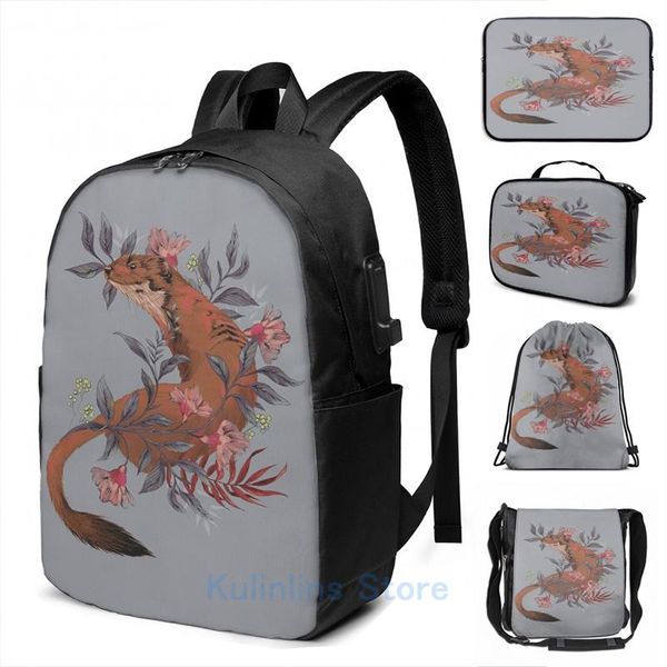 

backpack funny graphic print stoat in folky foliage usb charge men school bags women bag travel laptop