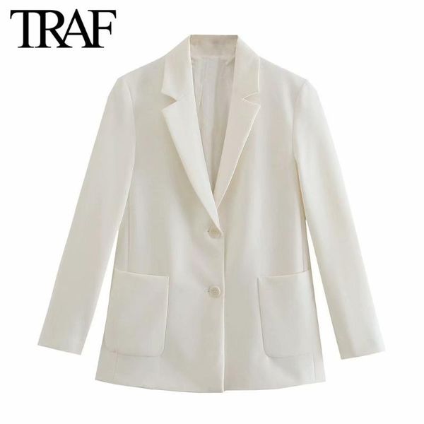 

women's suits & blazers traf 2021 white blazer outerwear women stylish single breasted loose suit jacket coat chic office ladies mujer, White;black