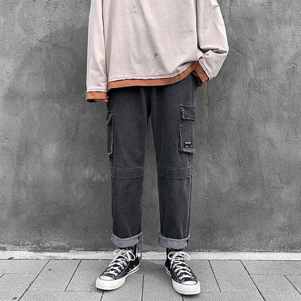 

men's jeans selling fashion brand versatile loose tooling simple washing couple casual pants xxk2, Blue