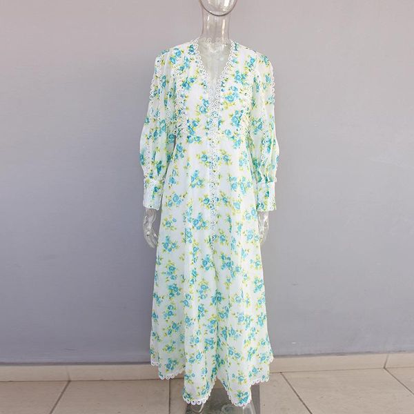 

casual dresses sale runway maxi dress women's long sleeve buttons embellished charming floral print, Black;gray