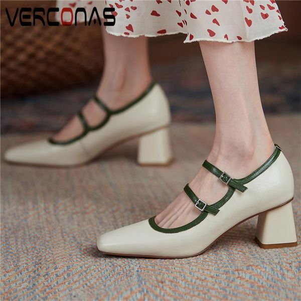

spring summer women pumps mixed colors genuine leather buckle mary janes fashion concise office high heels shoes woman dress, Black