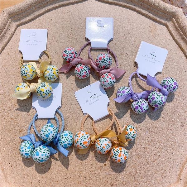 

hair accessories 1 pair fresh cute floral fabric ball bow rubber band rope fashion sweet girl korean children's headdress1, Slivery;white
