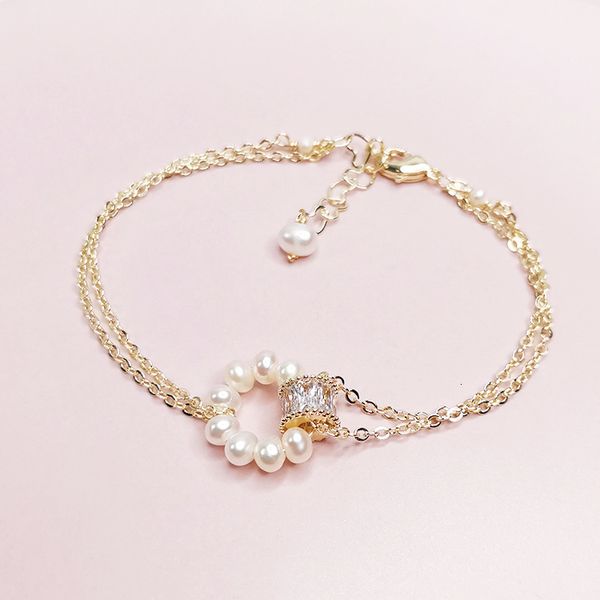 

bracelets designer elegant temperament, micro inlaid zircon freshwater pearl double-layer , simple and versatile hand jewelry, light luxury, Black