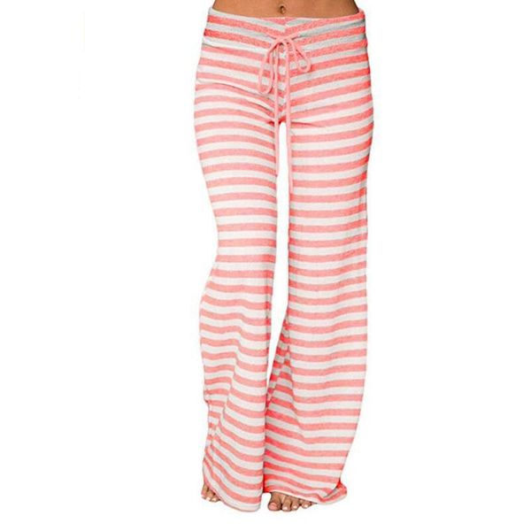 

women's pants & capris women loose casual striped drawstring wide leg female fashion long trousers sportswear femme, Black;white