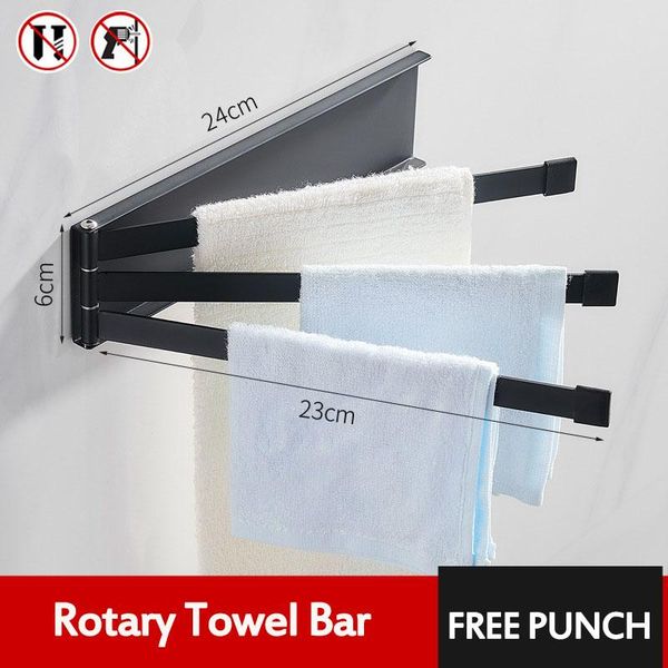 

towel racks punch anti-rust stainless folding steel rotating bath rail hanger holder 3 swivel bars bathroom