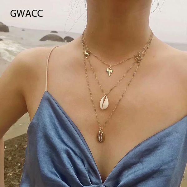 

pendant necklaces inkdew bohemian layer shell collar choker necklace for women gold silver real conch tree statement