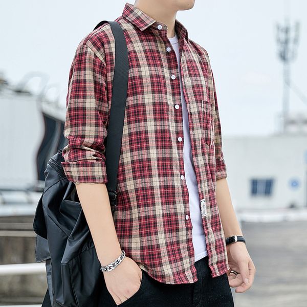 

men's shirt long sleeve plaid fashion casual shirt, White;black