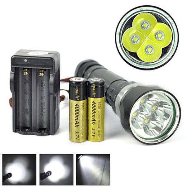 

scuba 4x xm-l2 led underwater 100m 8000lm diving torch+18650+charger flashlights torches