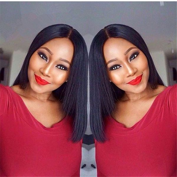 

hair peruvian bob straight virgin hair lace front wig silk base full lace human hair wig for black women, Black;brown