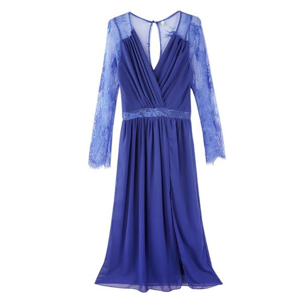 

casual dresses neatie kiddie 2021 spring women's embroidered lace dress long-sleeved long night fashion chiffon vestidos, Black;gray