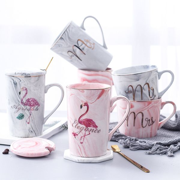 Luxury Marble Pattern Cup Phnom Mug Gift Box Set Coffee Mug Couple Flamingo Ceramic Mug Souvenir Wedding Bridal Lover's Gifts