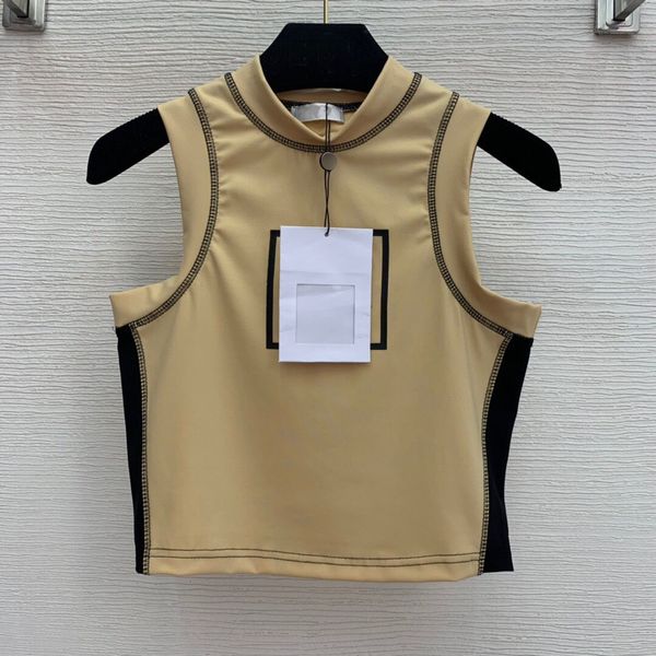 

high end 2020 new silicone large pattern back embroidery letter stand collar sleeveless vest top, White;black