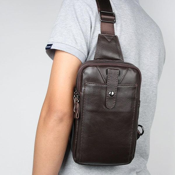 

chest bags man cow leather travel casual shoulder bag male waist