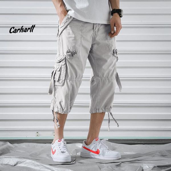 

men's shorts prowow 2021 workwear 7-point pants large size loose multi-pocket casual beach trendy sports, White;black