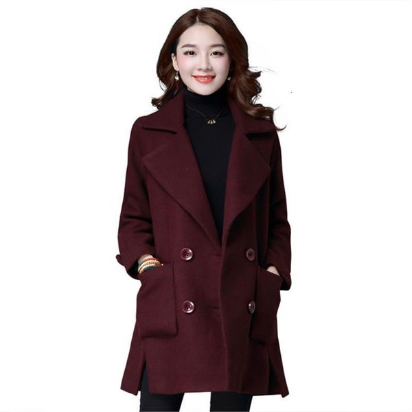 

women's trench coats basic fashion woolen mid-long suit collar double-breasted casual autumn winter large size a951 5okp, Tan;black